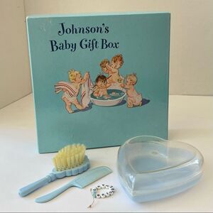 Vintage 1940s Nostalgic Johnsons’s Baby Gift Box Bath Brush Comb Bracelet Sears